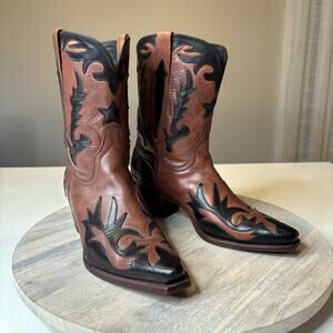 Charlie 1 Horse Lucchese Women’s Cowboy Boots Brown Black Leather 6.5 B Western